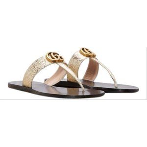 GUCCI Silver Marmont Leather With Double G Sandals Size EU:36